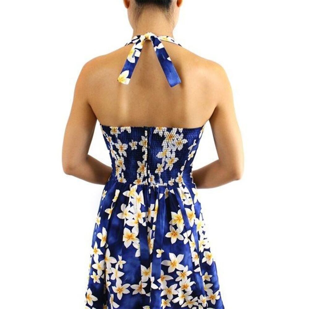 Royal Hawaiian Creations Mini Sundress Plumeria Blue Cotton Hawaiian size Medium - Picture 7 of 9